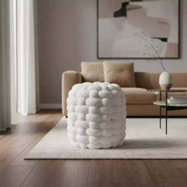 PUFF BLANCO TEJIDO BOUCLE