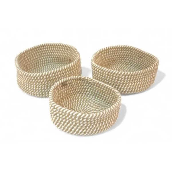 SET X3 CANASTOS REDONDOS DE ALGODON BLANCO