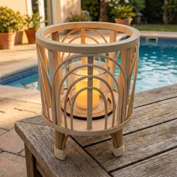 CANDELABRO BAMBOO C/VIDRIO 14.5CM
