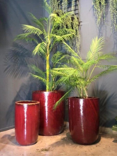 MACETA CILINDRICA ROJA XL CEMENTO D58X66H