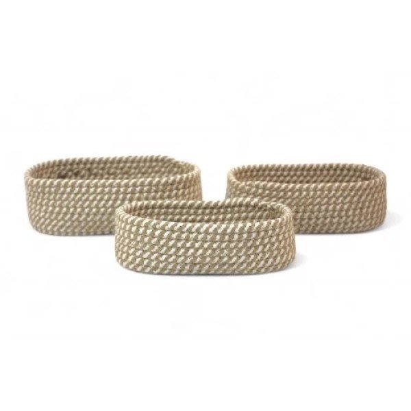 SET X3 CANASTOS OVALADOS YUTE BLANCO