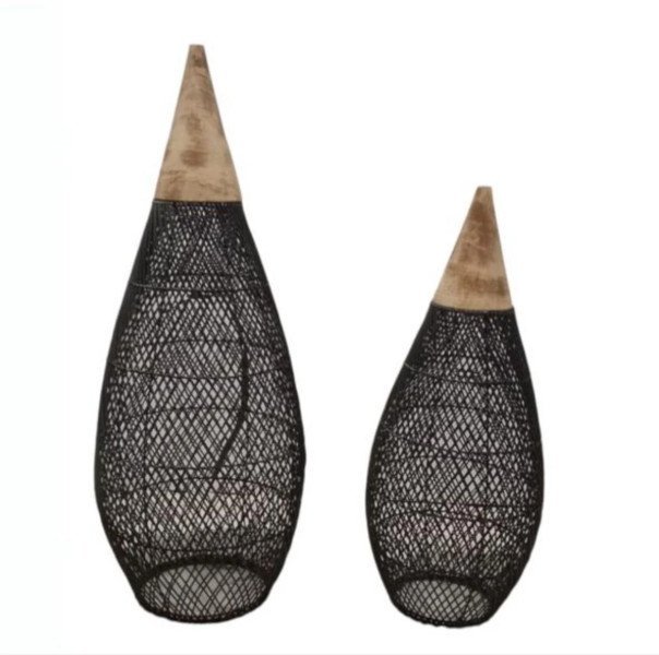 LAMPARA RATAN NEGRA 80CM