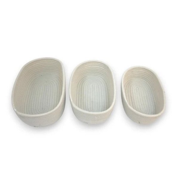 SET X3 CANASTOS OVALADOS LISOS BLANCOS